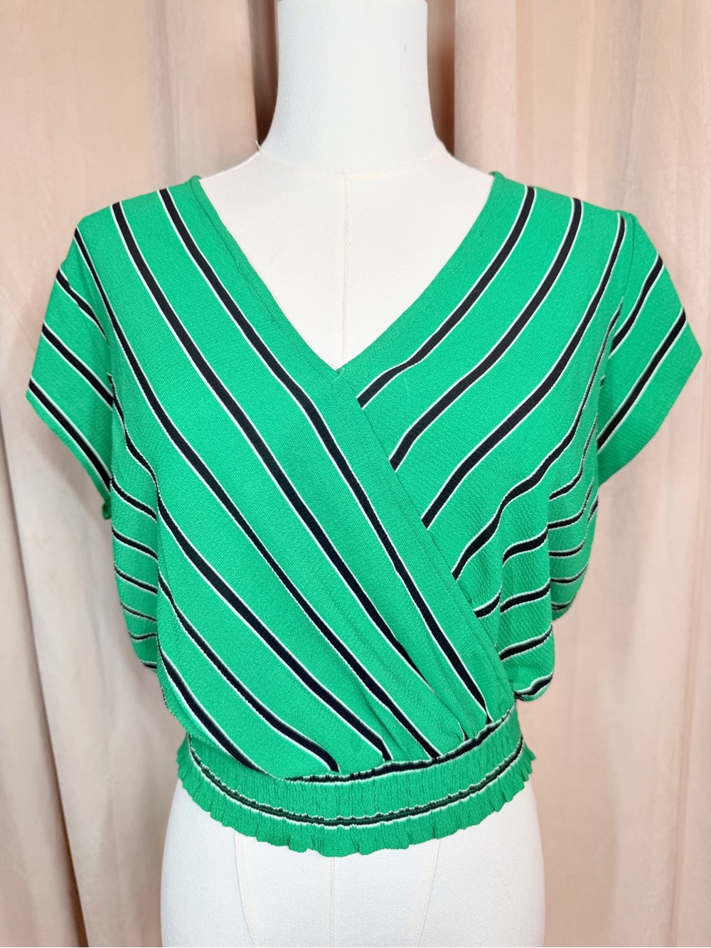 Women’s Green Striped Wrap-Style Top